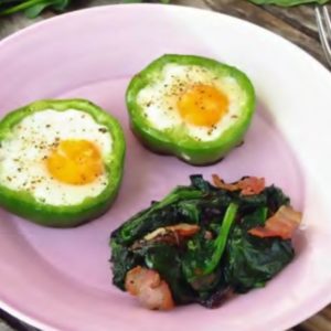 Eggs in Capsicum Rings with Braised Spinach